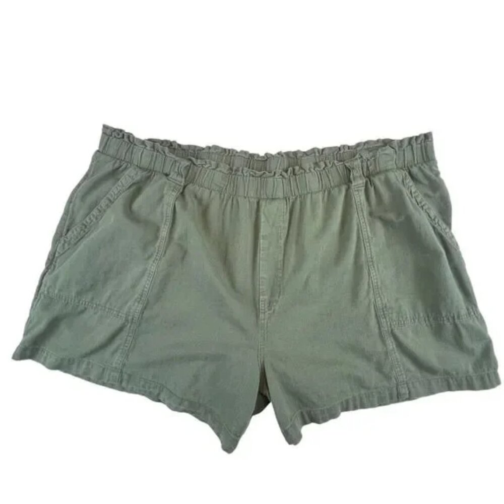Terra & Sky Shorts 3X Green Smocked Waist Pull On Lightweight Natural Fibers